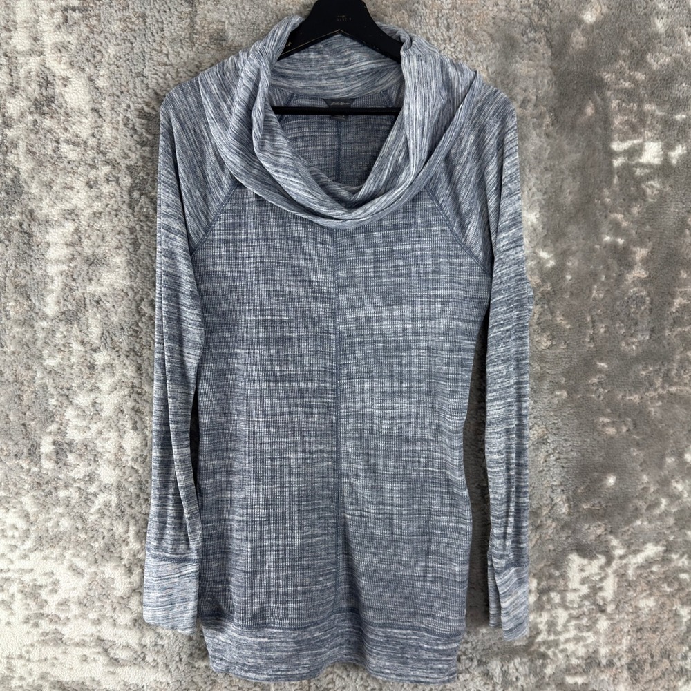 Eddie Bauer Size S Cowl Neck Space Dye Pullover Tunic Top Blue Long Sleeve Women
